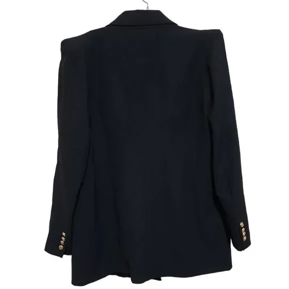 ZARA Black Padded Shoulder Double Breasted Blazer with Gold Buttons Sz XXL - Picture 3 of 12
